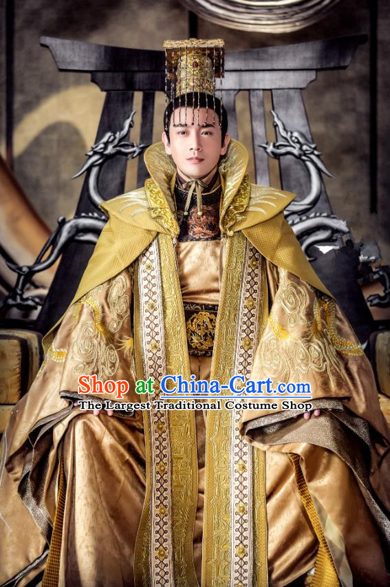 Chinese Ancient Emperor Golden Clothing and Headwear Drama Tang Dynasty Tour Tai Emperor Li Shimin Costumes