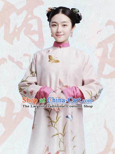 Chinese Ancient Garment Manchu Thirteen Princess Consort Apparels Qipao Dress and Hair Jewelries Drama Dreaming Back to the Qing Dynasty Rani Ming Wei Costumes