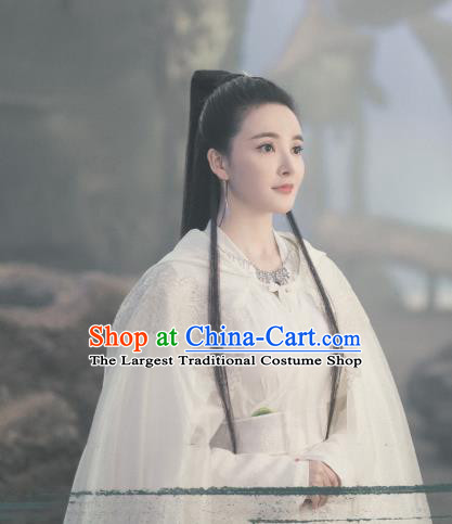 Chinese Ancient Princess of Biyi Bird Tribe Ji Heng Garment Drama Eternal Love of Dream White Dress and Headpieces