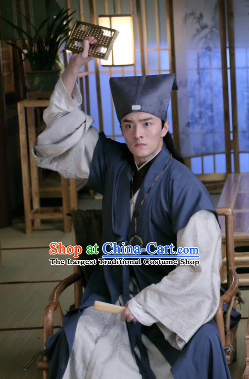 Chinese Ancient Song Dynasty Scholar Clothing and Hat Drama Kai Feng Qi Tan Gongsun Ce Garment Adviser Apparels