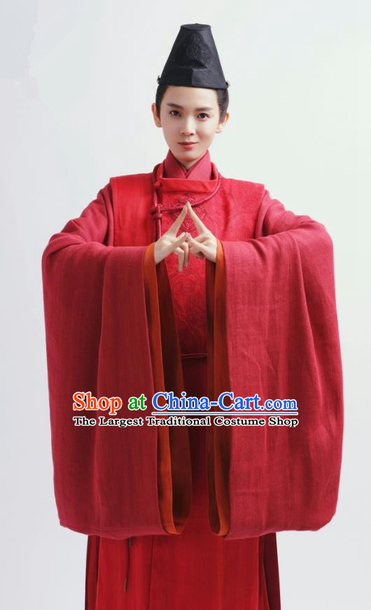 Chinese Ancient Swordsman Red Garment Clothing and Headwear Drama Wu Xin The Monster Killer Liu Qinghu Apparels