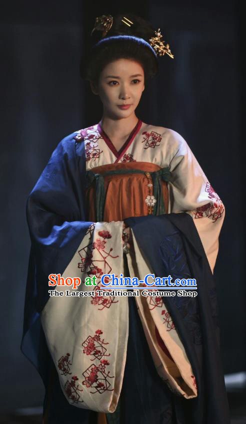 Chinese Ancient Tang Dynasty Imperial Consort Hanfu Dress Apparels Costumes and Headpiecess Drama Wu Xin The Monster Killer Palace Lady Lu Peihua Garment