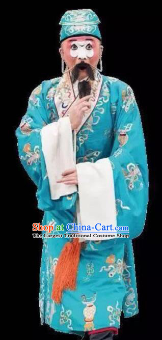 Chinese Peking Opera Chou Apparel Costumes The Huarong Path Clown Garment and Headwear