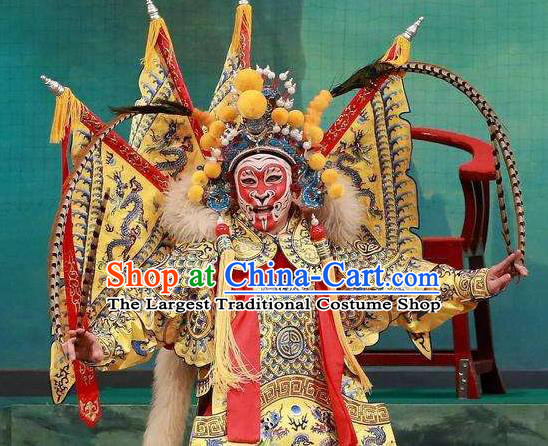 Chinese Peking Opera Martial Men Garment A Monkey King Costumes Sun Wukong Takefu Apparel Kao Armor Suit with Flags and Headwear