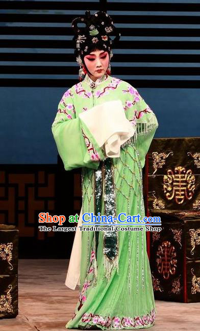 Traditional Chinese Peking Opera Hua Tan Green Dress Apparel Butterfly Fairy Tale Costumes Rich Lady Zhu Yingtai Garment and Headwear