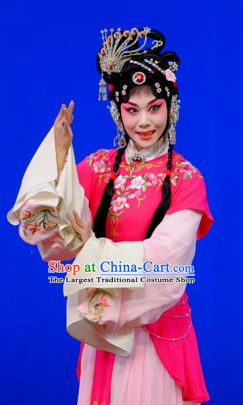 Chinese Peking Opera Rich Lady Garment Costumes Traditional Lv Bu and Diao Chan Apparels Hua Tan Rosy Dress and Headpieces