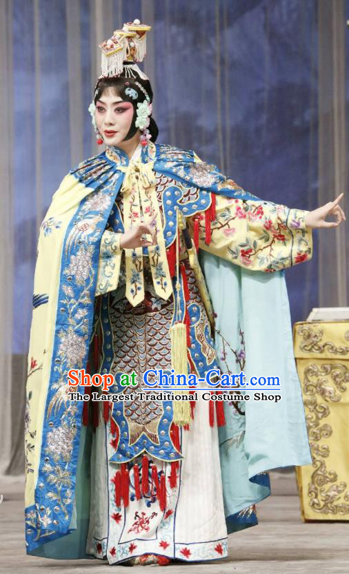 Traditional Chinese Peking Opera Actress Garment Dress Farewell My Concubine Martial Lady Yu Ji Costumes with Cloak and Headdress