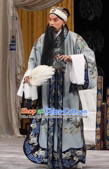 Chinese Peking Opera Elderly Male Zhuge Liang Apparels Costumes Wolong Tribute Lao Sheng Garment and Headwear