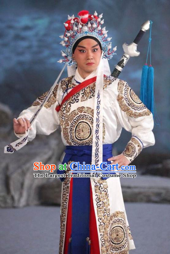 Chinese Peking Opera Martial Male Costumes In Pursuit of The General Apparels Wu Sheng Takefu Han Xin Garment and Headwear