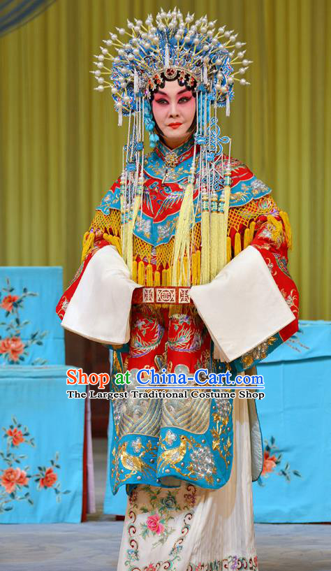 Traditional Chinese Peking Opera Hua Tan Costumes Apparels Garment Zhu Lian Zhai Empress Red Dress and Headwear