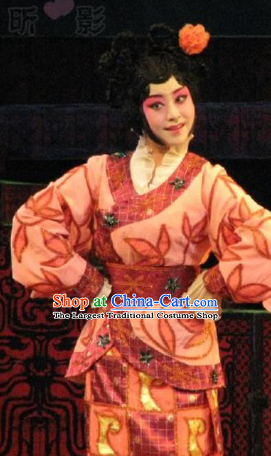 Chinese Beijing Opera Young Lady Hanfu Dress Apparels Costumes Zeng Houyi Peking Opera Court Maid Xiao Dan Garment and Hair Accessories