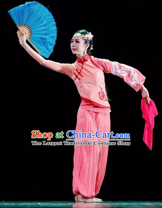 Chinese You Ran Qing Yun Folk Dance Pink Outfits Traditional Fan Dance Stage Performance Costume for Women