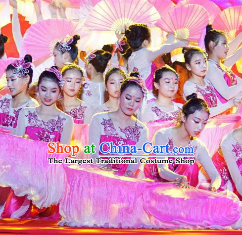 Chinese Blossom Time Fan Dance Rosy Dress Traditional Classical Dance Stage Performance Costume for Women