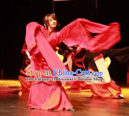 Chinese Song by the Yue Girl Han Dynasty Dance Red Dress Traditional Classical Dance Stage Performance Costume for Women