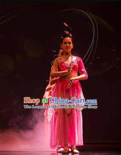 Chinese Ji Yue Tian Dance Pink Dress Traditional Classical Dance Stage Performance Costume for Women