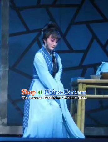 Chinese Shaoxing Opera Country Woman Garment Dress Costumes and Headpieces Li Hua Qing Yue Opera Young Female Apparels