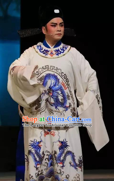 He Wenxiu Chinese Yue Opera Xiaosheng Young Male Garment and Headwear Shaoxing Opera Scholar Apparels Official Embroidered Robe Costumes