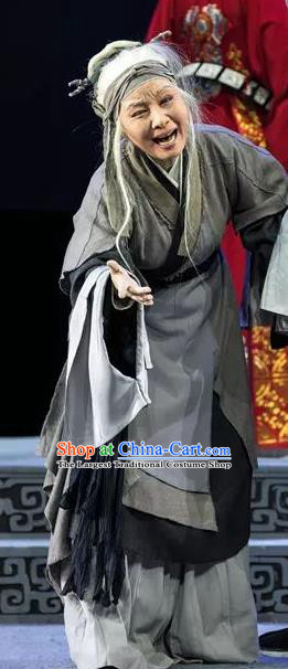 Chinese Shaoxing Opera Poor Elderly Woman Apparels Costumes and Headdress Breeze Pavilion Yue Opera Laodan Beggar Female Dress Garment