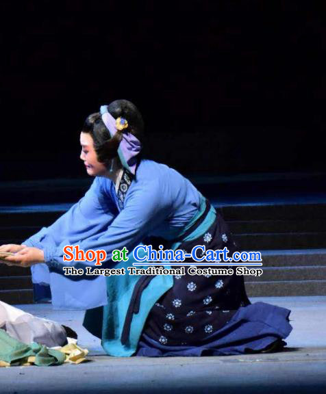 Chinese Shaoxing Opera Old Woman Laodan Costumes and Headpiece A Song of The Travelling Son Yue Opera Dress Elderly Mother Garment Apparels