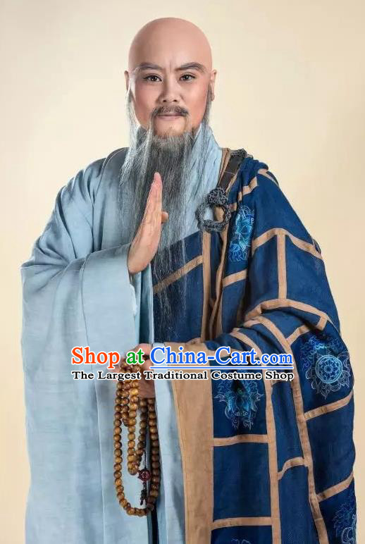 Chinese Yue Opera Laosheng Costumes Shaoxing Opera King Wu Yue Elderly Male Apparels Monk Garment Cassock