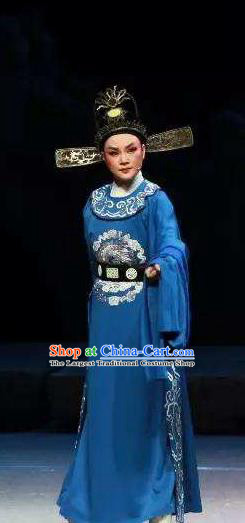 Chinese Yue Opera Scholar Costumes and Hat The Magnificent Mayor Shaoxing Opera Xiaosheng Young Male Garment Apparels Official Liu Chong Embroidered Robe