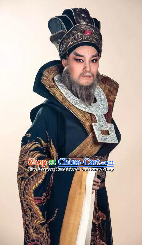 Chinese Yue Opera Elderly Male Costumes and Headwear Shaoxing Opera King Wu Yue Laosheng Apparels Chancellor Garment