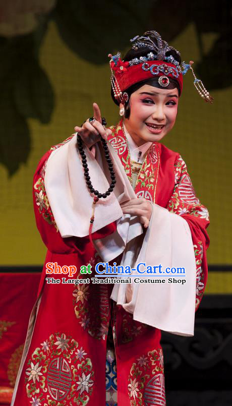 Chinese Shaoxing Opera Elderly Female Red Dress Costumes and Headdress Lai Marriage Yue Opera Lao Dan Rich Dame Garment Apparels