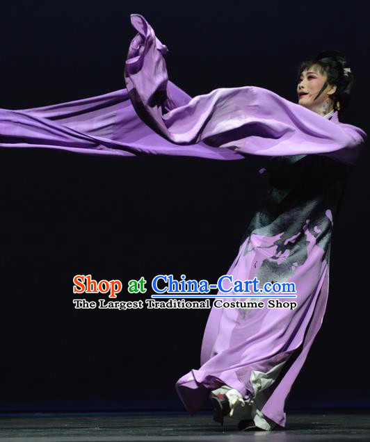 Chinese Shaoxing Opera Young Female Purple Dress Apparels Costumes and Headdress Qing Teng Kuang Ge Yue Opera Actress Garment