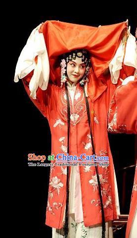 Chinese Kun Opera Bride Dress Costumes The Peach Blossom Fan Li Xiangjun Apparels Peking Opera Young Female Role Garment and Headdress