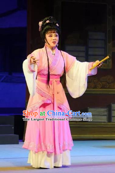 Chinese Shaoxing Opera Young Lady Pink Hanfu Dress and Hair Accessories Han Wen Empress Yue Opera Actress Garment Apparels Costumes