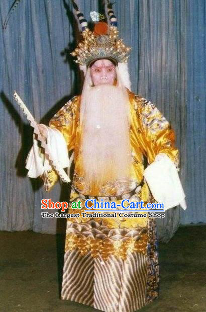 Chinese Historical Beijing Opera Old Man Apparels Zhu Lian Zhai Peking Opera Garment Costumes Emperor Ceremonial Robe and Headpiece