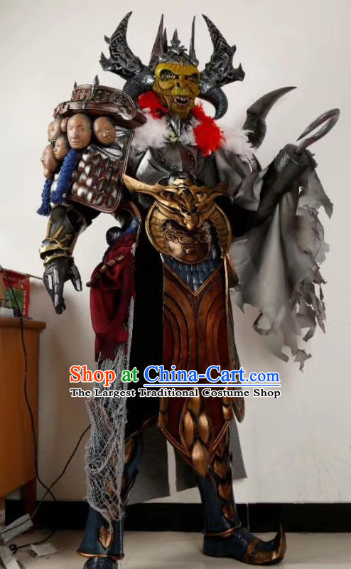 Chinese Ancient Cosplay Armor Costumes Custom Cartoon Apparels and Headwear Complete Set