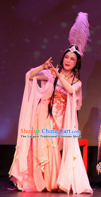 Intoxicating Night at the Barracks Chinese Shaoxing Opera Hua Tan Dance Costumes and Headwear Yue Opera Actress Dress Apparels Garment