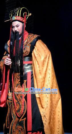 Chinese Yue Opera King Costumes and Headwear Da Mo Li Ge Shaoxing Opera Laosheng Elderly Male Garment Apparels