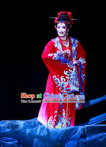 Ma Zu Chinese Shaoxing Opera Goddess Apparels and Headdress Yue Opera Actress Garment Hua Tan Lin Moniang Red Dress Costumes