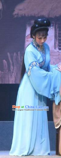 Chinese Shaoxing Opera Young Female Garment Costumes and Headpieces Xi Ma Qiao Yue Opera Diva Xiao Yueying Blue Dress Apparels