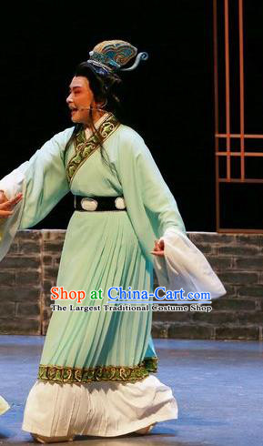 Chinese Shaoxing Opera Jiao Zhongqing Garment Yue Opera The Peacocks Fly To The Southeast Apparels Young Male Scholar Costumes and Headwear