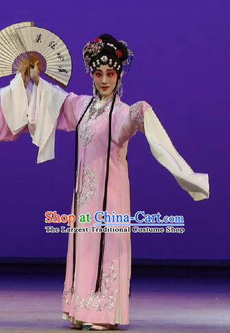 Chinese Kun Opera Rich Lady Costumes The Purple Hairpin Peking Opera Hua Tan Garment Actress Apparels Pink Dress and Hair Jewelry