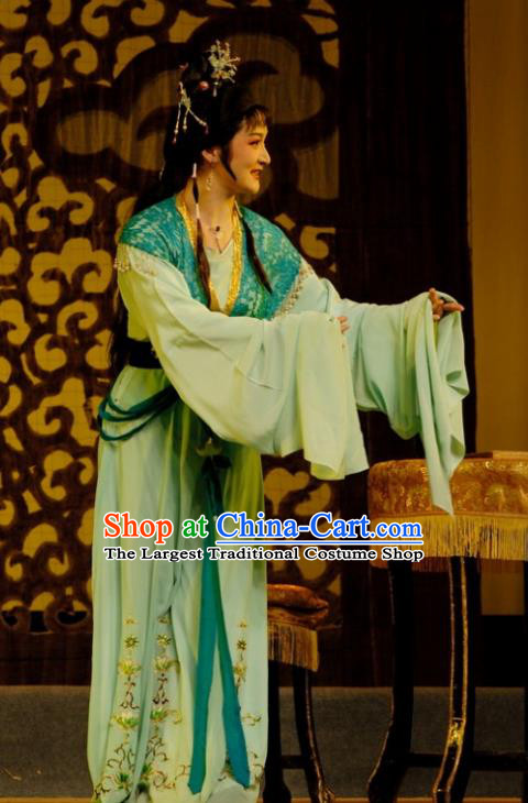 Chinese Shaoxing Opera Hua Tan Green Dress Costumes Apparels and Headdress Empress Remarry Yue Opera Noble Lady Gao Yunlan Garment