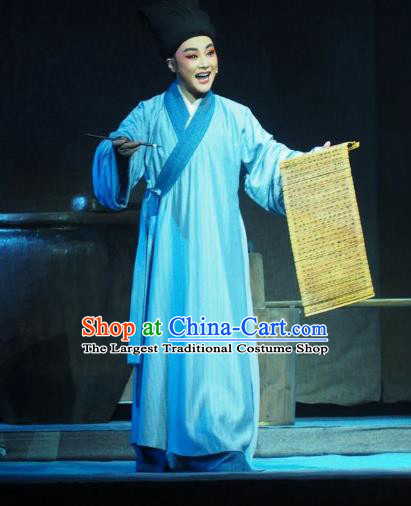 Su Qin Chinese Yue Opera Poor Scholar Garment and Headwear Shaoxing Opera Young Male Xiaosheng Apparels Costumes