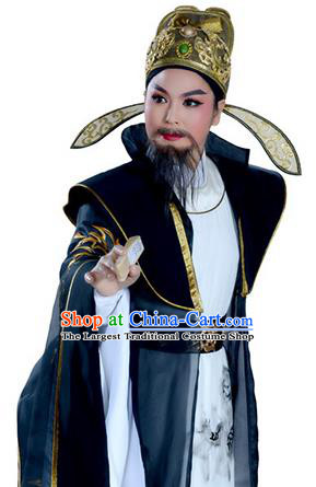 Lu Yu Wen Cha Chinese Yue Opera Laosheng Elderly Male Costumes Apparels and Headwear Shaoxing Opera Ministry Councillor Garment