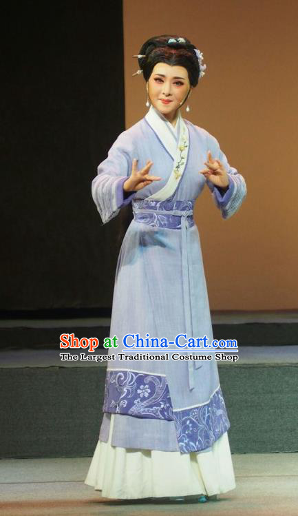 Chinese Shaoxing Opera Young Female Purple Dress Costumes Apparels and Headdress Su Qin Yue Opera Hua Tan Actress Garment