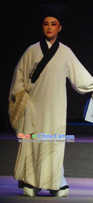 Su Qin Chinese Yue Opera Scholar Robe Apparels Young Male Costumes and Hat Shaoxing Opera Niche Garment