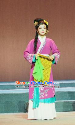 Chinese Shaoxing Opera Hua Tan Purple Dress Costumes and Headpieces Su Qin Yue Opera Young Female Country Woman Garment Apparels