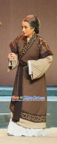 Chinese Shaoxing Opera Elderly Female Brown Dress Costumes and Headdress Su Qin Yue Opera Country Old Woman Garment Apparels