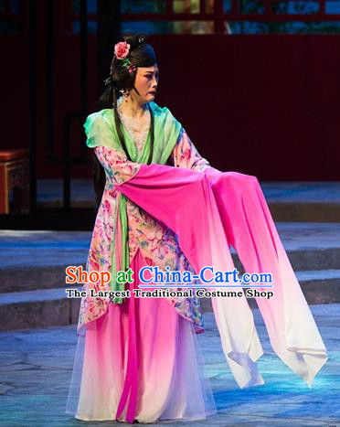 Chinese Shaoxing Opera Hua Tan Actress Rosy Dress Ren Heart Medicine Costumes and Headpieces Yue Opera Apparels Young Female Garment