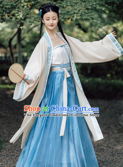 Chinese Traditional Song Dynasty Historical Costumes Ancient Young Lady Embroidered Hanfu Dress Garment