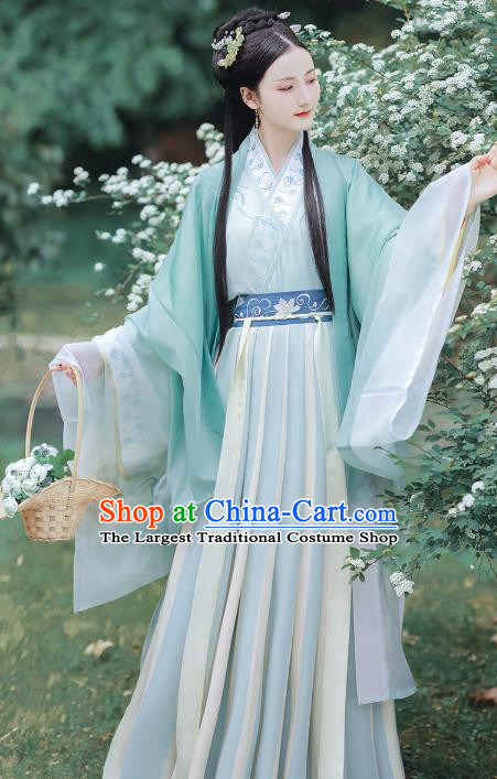 Chinese Ancient Jin Dynasty Noble Lady Hanfu Dress Traditional Garment Embroidered Historical Costumes Complete Set