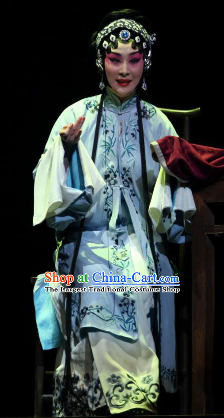 Chinese Shaoxing Opera Tsing Yi Dress Apparels and Headdress Xianglian Case Yue Opera Distress Maiden Actress Qin Xianglian Garment Costumes