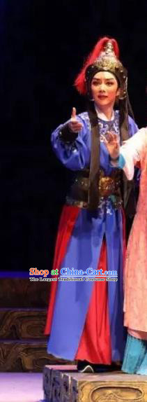 Cang Sheng Chinese Yue Opera Martial Male Wusheng Apparels and Headwear Shaoxing Opera Takefu Du Zijian Garment Costumes